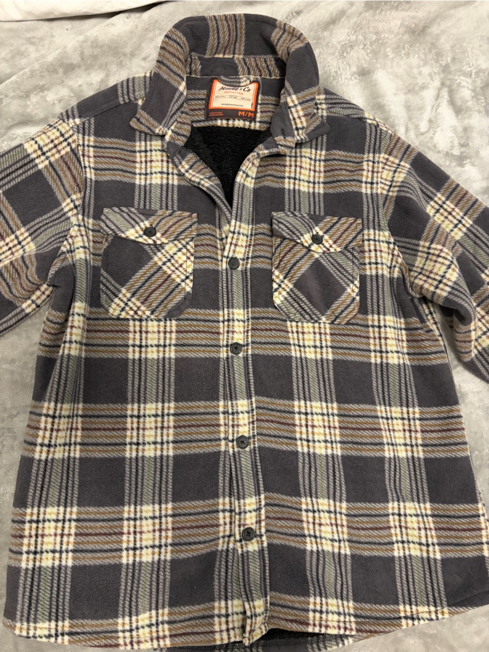 Hawke & Co Navy, Cream and Tan Plaid Button-Front Shirt Jacket